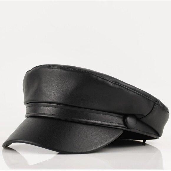 Faux Leather Newsboy Hat Women Men Vintage Beret Cap Casual Stylish